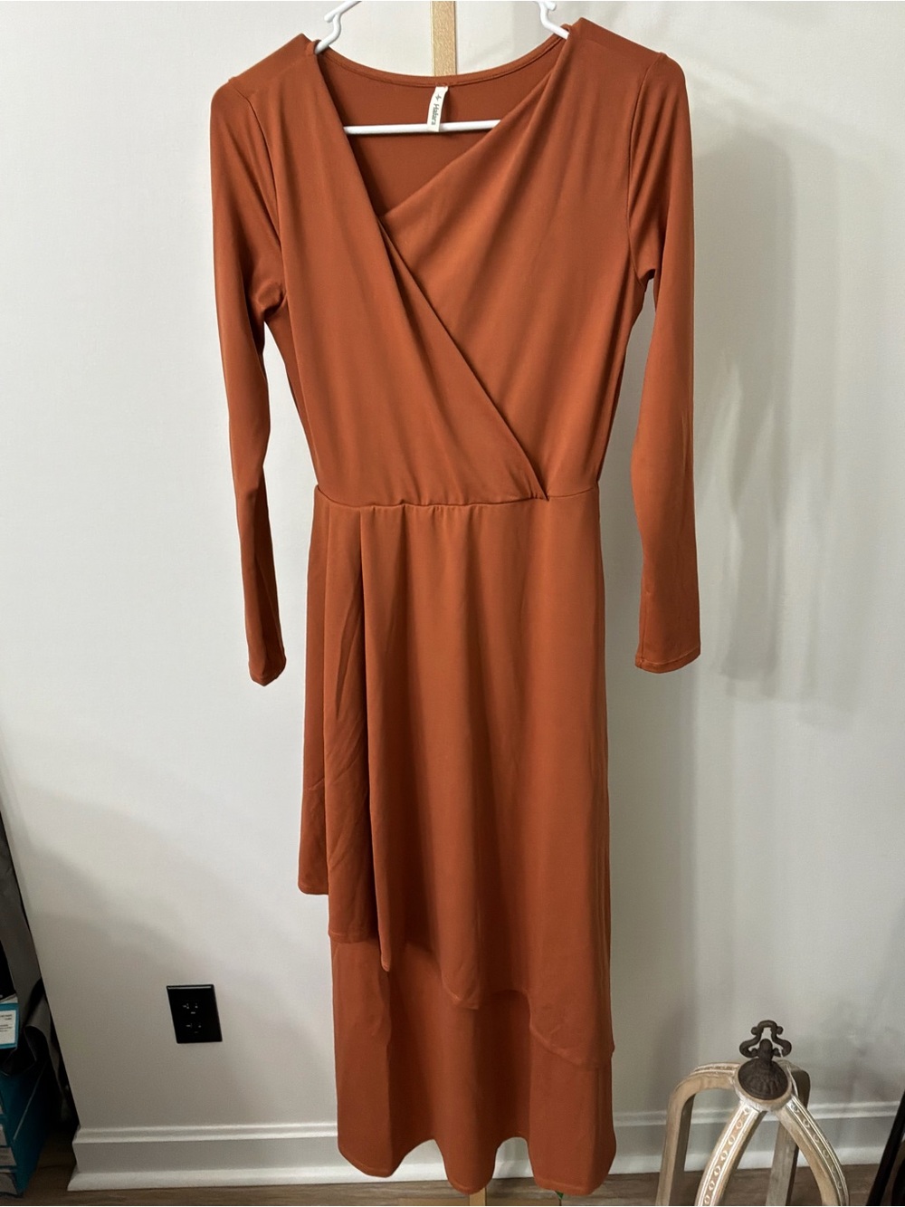 HALARA Rust Wrap-Style Long Sleeve Maxi Dress
